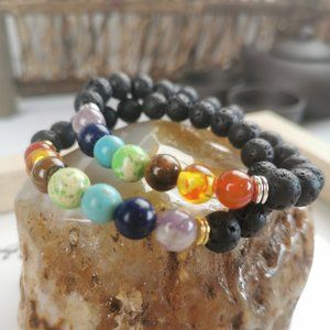 BLACL LAVA  CHAKRA GEMSTONE BRACELET